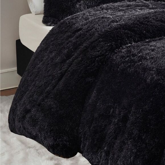 Intelligent Design - Malea Shaggy Faux-Fur Duvet Cover Sets - Black - Picture 4 of 10